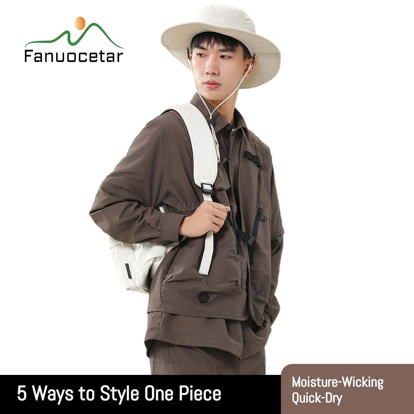 Fanuocetar Mens Quick Dry Hiking Shirts Outdoor Detachable Sleeves Convertible Trekking Climbing Fishing Sun Protection Shirt