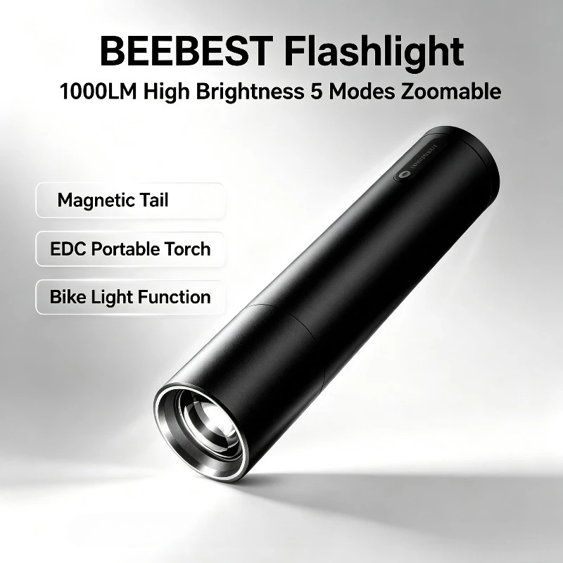 beebest-1000lm-flashlight-5-modes-zoomable-edc-torch-magnetic-tail-portable-for-bike-camping-emergency