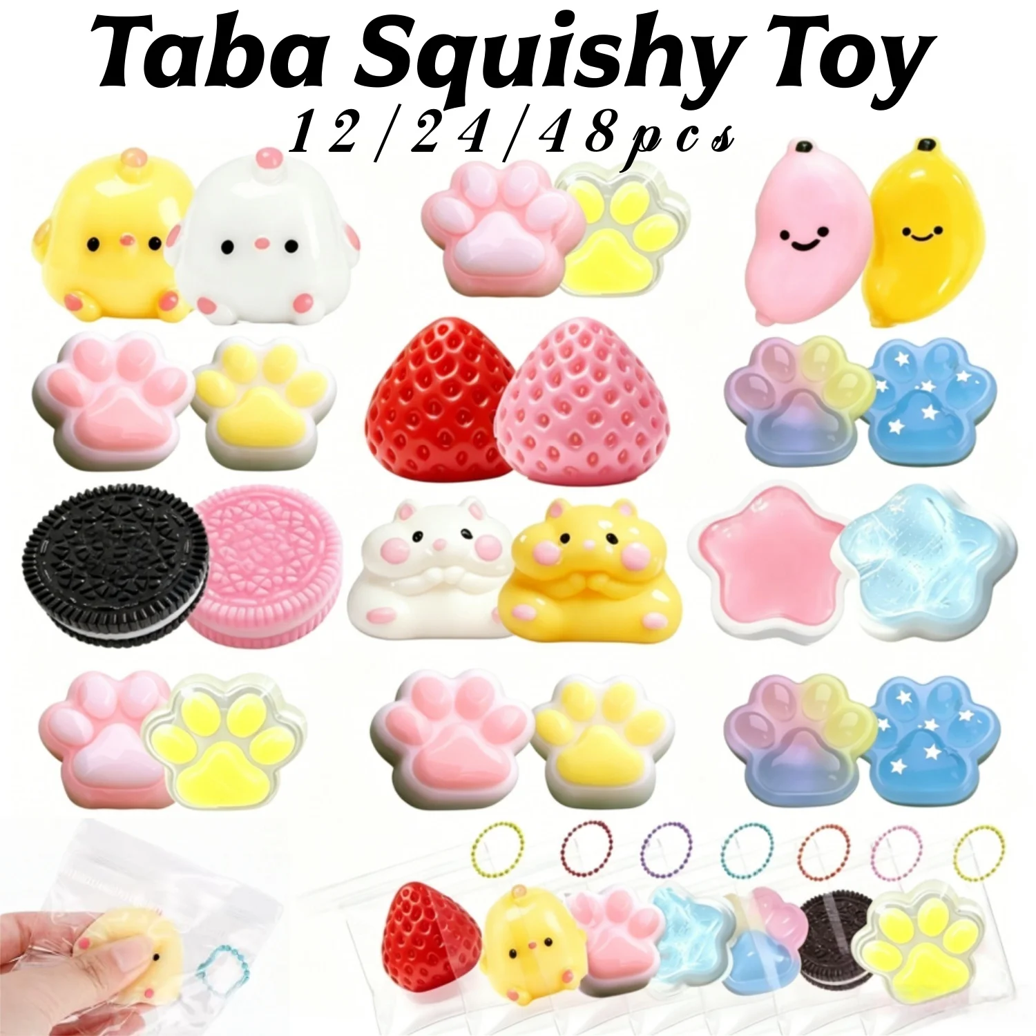 Paquete de 12-48 Mini Squishies Taba, Kit para Hacer Squishies, Recuerdos para Fiestas, Regalo de Cumpleaños para el Aula, Bolsa de Regalos, Juguete Antiestrés