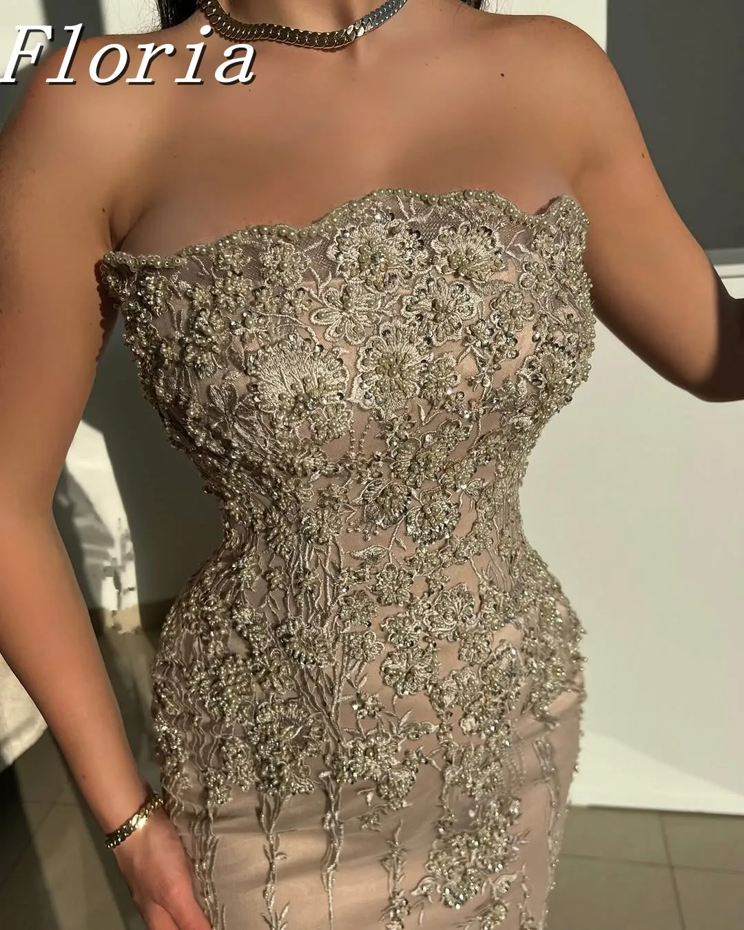 

Aso Ebi Dubai Elegant Tight Bust Mermaid Evening Dress Flower Embroidery Sleeveless Wedding Party Dress