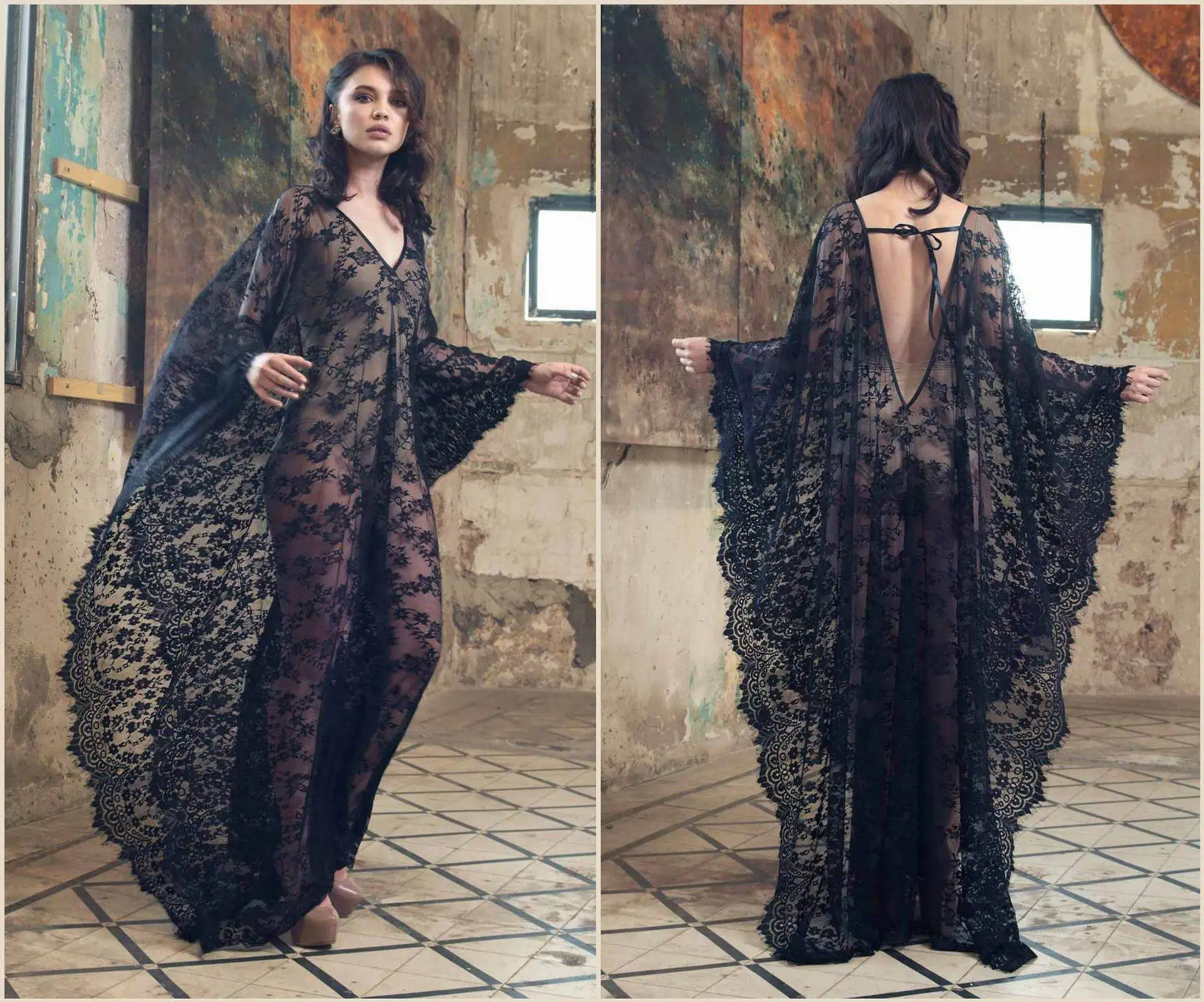 Sexy Lace See-tough Long Dr Loose Beachwear Sun Protection Clothing Cover-up V-ne Street Sle Summer Dr