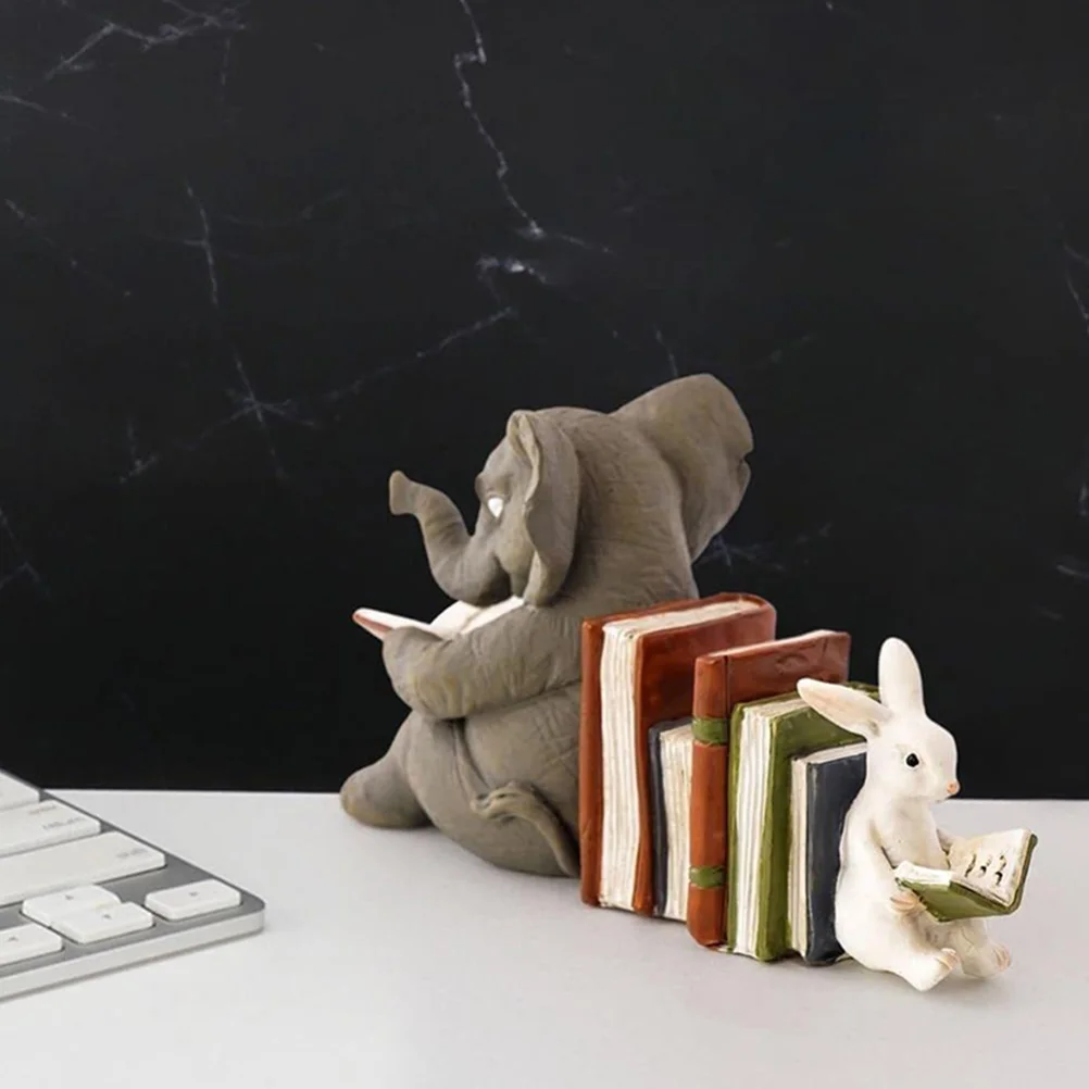 Realistic Rabbit and Elephant Bookend Statue for Desktop Patio Courtyard Decor Resin Animal Landscape Ornament Home Gift Idea