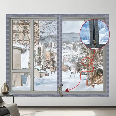 겨울철 창문 밀봉, 가정용 침실, 방풍 및 방한 플라스틱 필름, 지퍼 포함, 구멍 뚫지 않음, 설치 용이, 맞춤 제작 가능