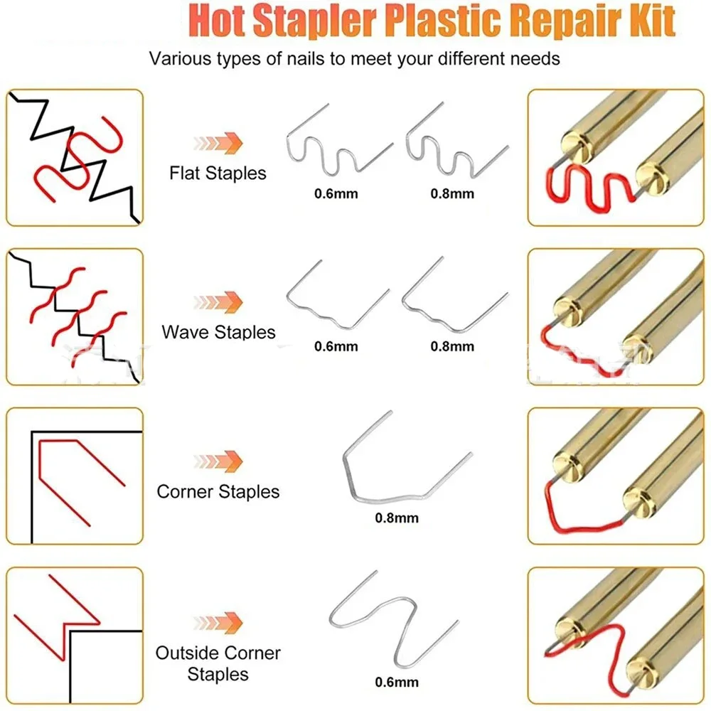 طقم لحام دباسة ساخنة - 100-1200 قطعة من الأظافر المموجة المقطوعة لإصلاح البلاستيك التلقائي ومصد السيارة وأزرار ملحومة #5