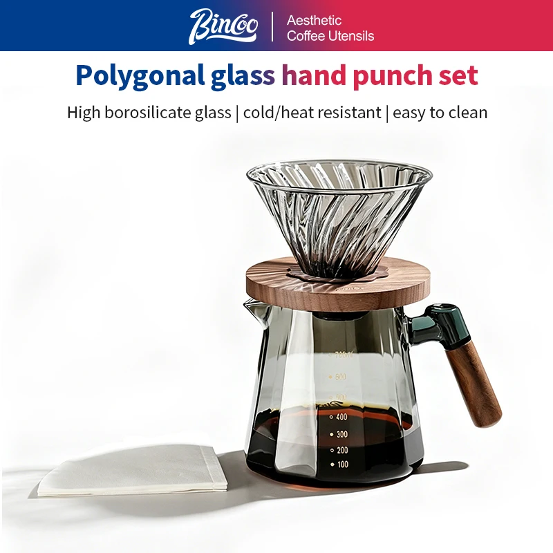 Bincoo 800ML Glass Coffee Servers Sharing Pot Reusable Coffee Filter Holder with 50pcs Disposable Coffee Filter Paper