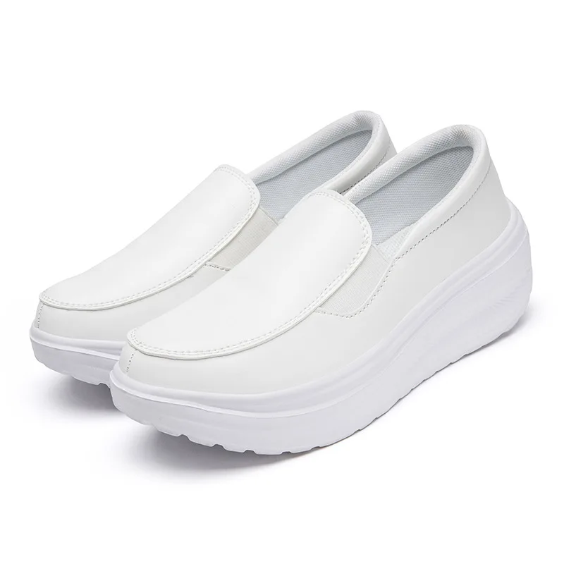 Spring Women\'s Shoes Comfort Platform Wedges Sneakers Slip on Leather Casual Shoes Plus Size 42 White Nurse Shoes Zapatos Mujer