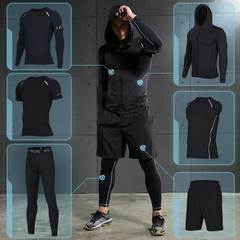 Rashguard 남자 압축 스포츠웨어 세트 체육관 러닝 스포츠 의류 조깅 스타킹 Tracksuit 휘트니스 티셔츠 윈드 브레이커 레깅스