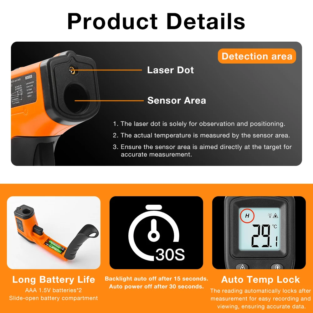 -50~400℃ Digital Infrared Thermometer Non-Contact Handheld Temperature Meter Laser Termometro Pyrometer Gun Industrial