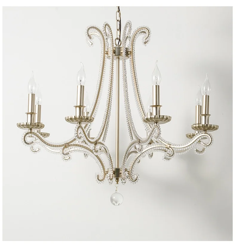 French Living Room Brushed Silver LED Chandelier American