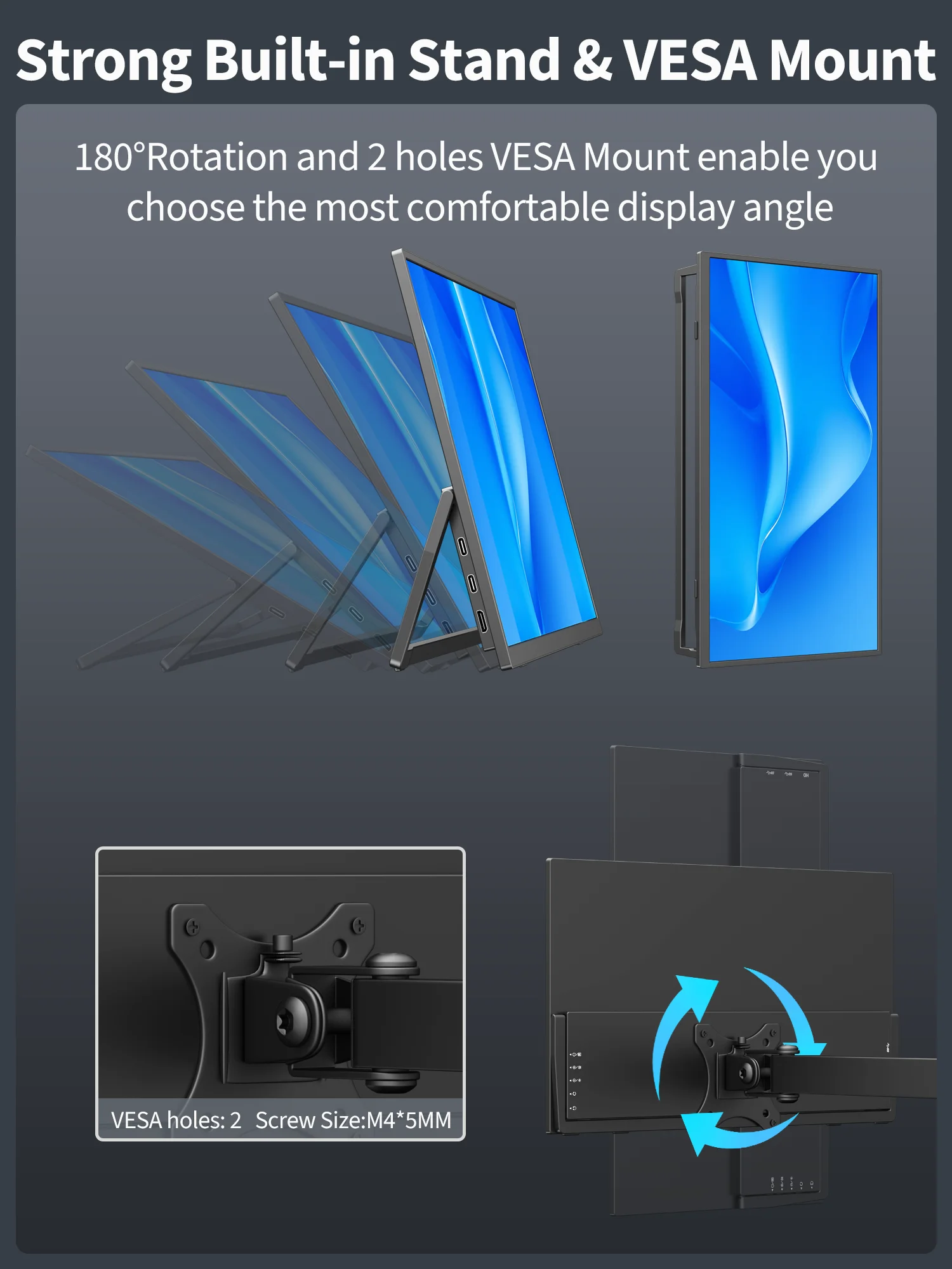 Amoudo draadloze mobiele monitor 15,6 inch 1920 x 1080 mobiel display Ingebouwde batterij Vrijstaande standaard IPS draagbare monitor