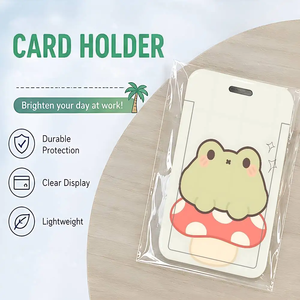 Cartoon Frog ID Card Holder PVC Badge Holder With Lanyard Slot Student Bus Card Cover Office Work Card Case