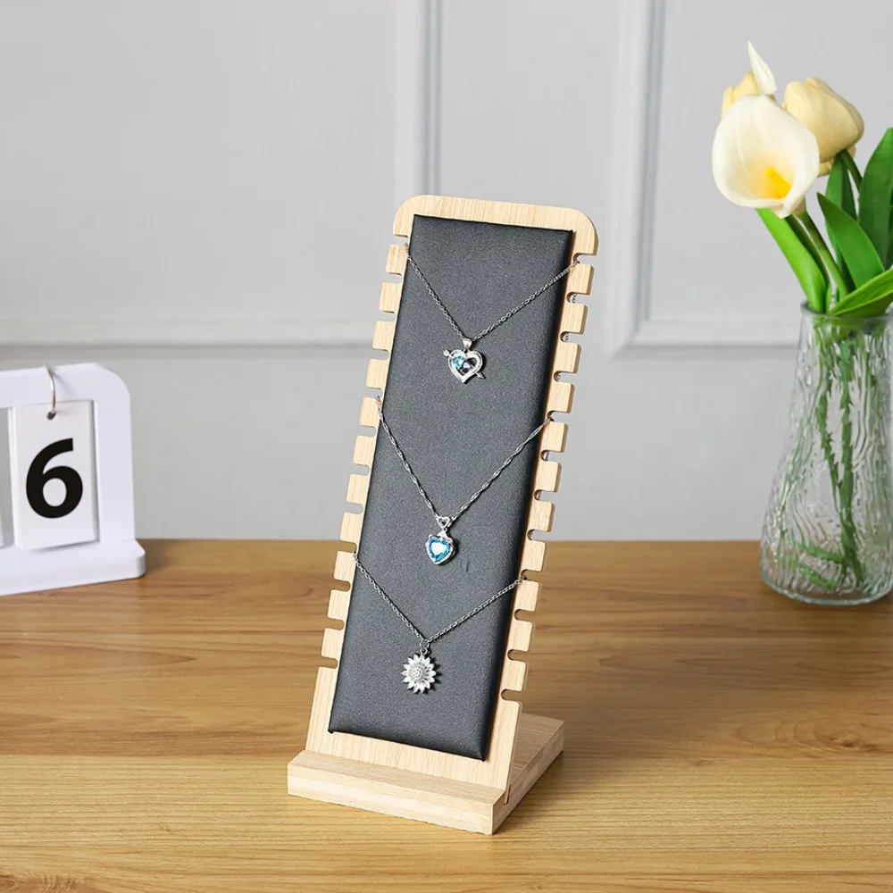 

New Wood Necklace Display Stand Detachable Square Jewelry Organizer Flock Leather Wooden Storage Rack Jewelry