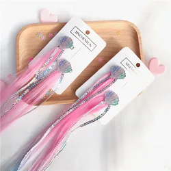 Pelucas de sirena para niña, 2 piezas, horquillas, coletas, conchas de arcoíris, Clip para el cabello, extensión de cabello, trenzado de giro colorido, accesorios para el cabello