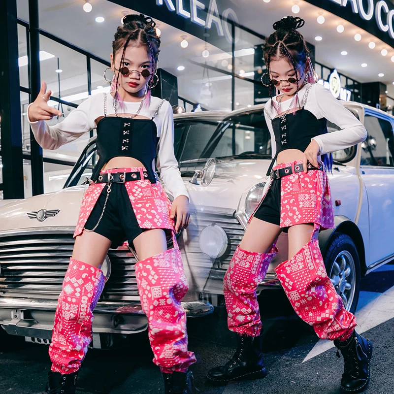 

Dancer Outfit Girls PinkStage Costume Hip Hop Street Clothes Crop Tops Cargo Pants Festival Clothing Concert Outfits DL9028