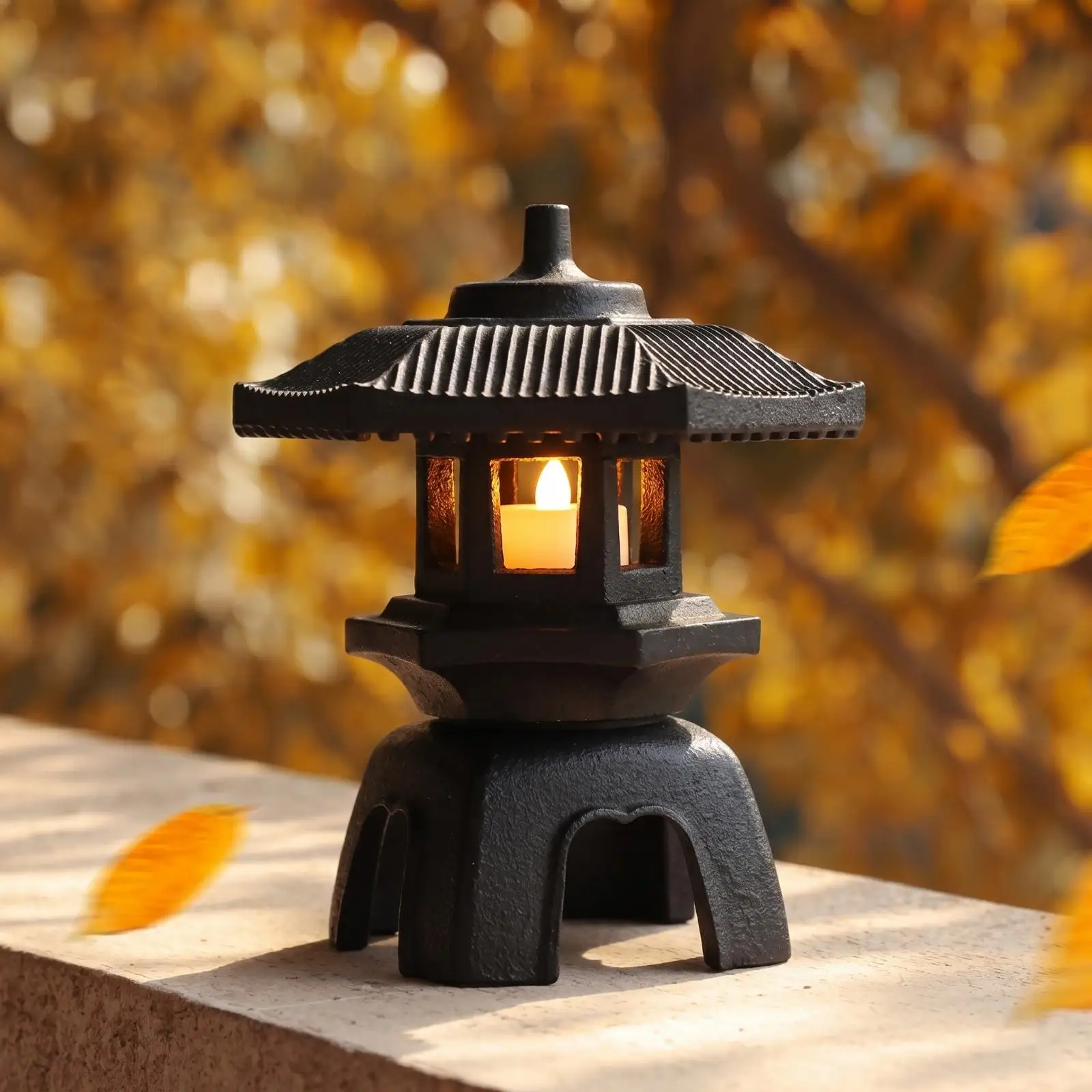 Cast Iron Lantern Raised Top Candle Holder Unique Lantern for Cozy Evening Tea Light Centerpiece