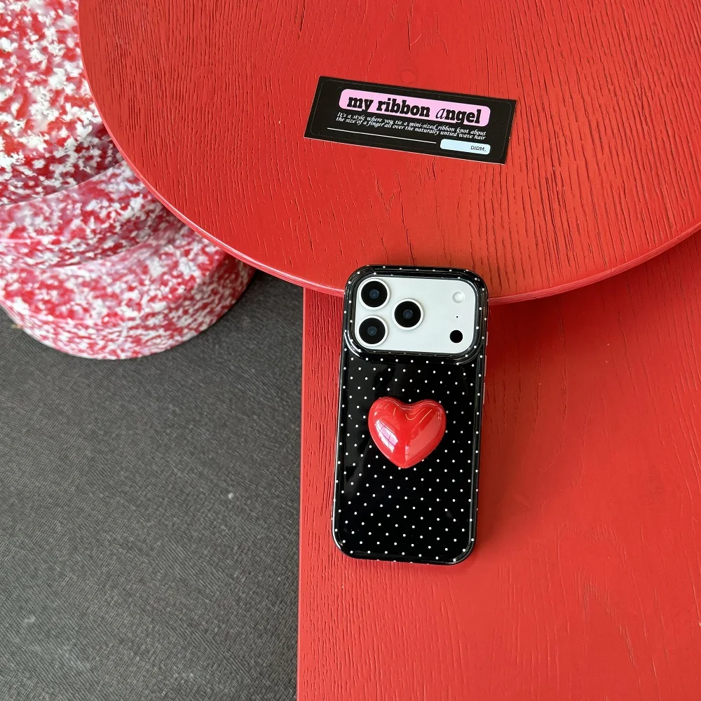 دعم قلب من السيراميك المنقط لهاتف آيفون 14 15 16 17 برو ماكس بلس خفيف ورقيق تغطية كاملة مضاد للسقوط لعلبة الهاتف