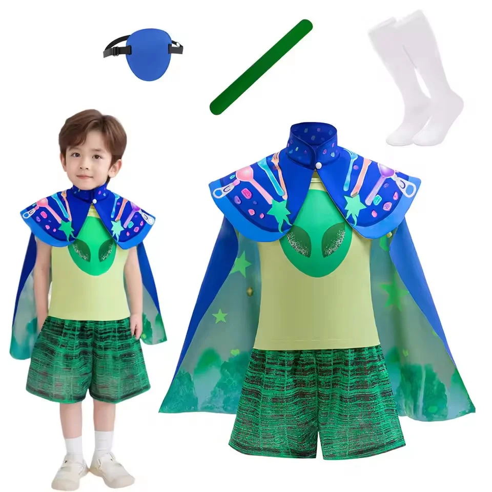 Elio Alien Adventure Sets for Children Movie Same Halloween Cosplay Costume Child Sets+Prop Accessories Green Short Suit for Boy
