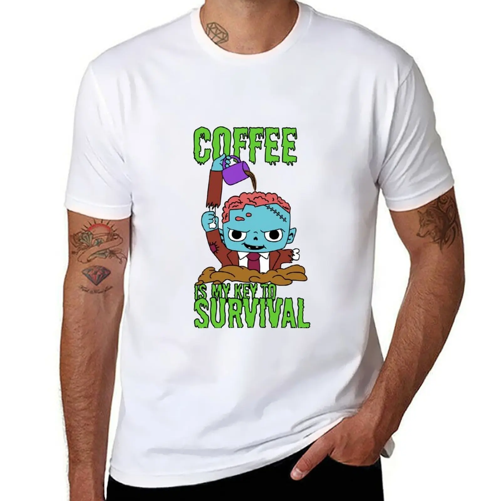 

coffee is my key to survival T-Shirt man t shirt cotton t shirt man plain T-Shirt