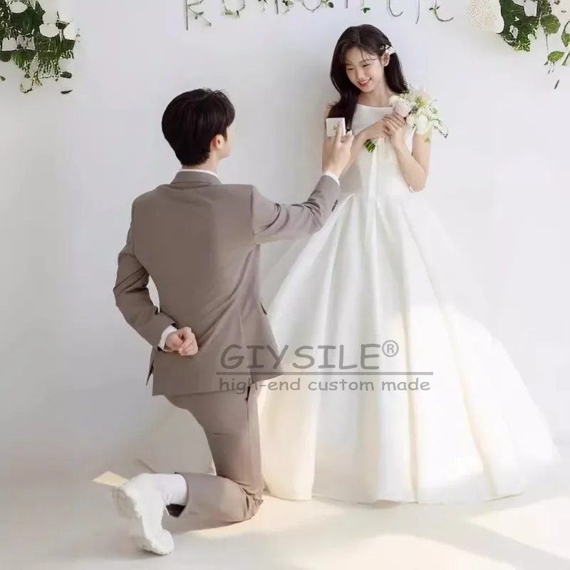 GIYSILE Customized White Suspender Wedding Satin Advanced 2025 New Luxury and Simple Temperament Slim Sleeveless Bow Round Neck