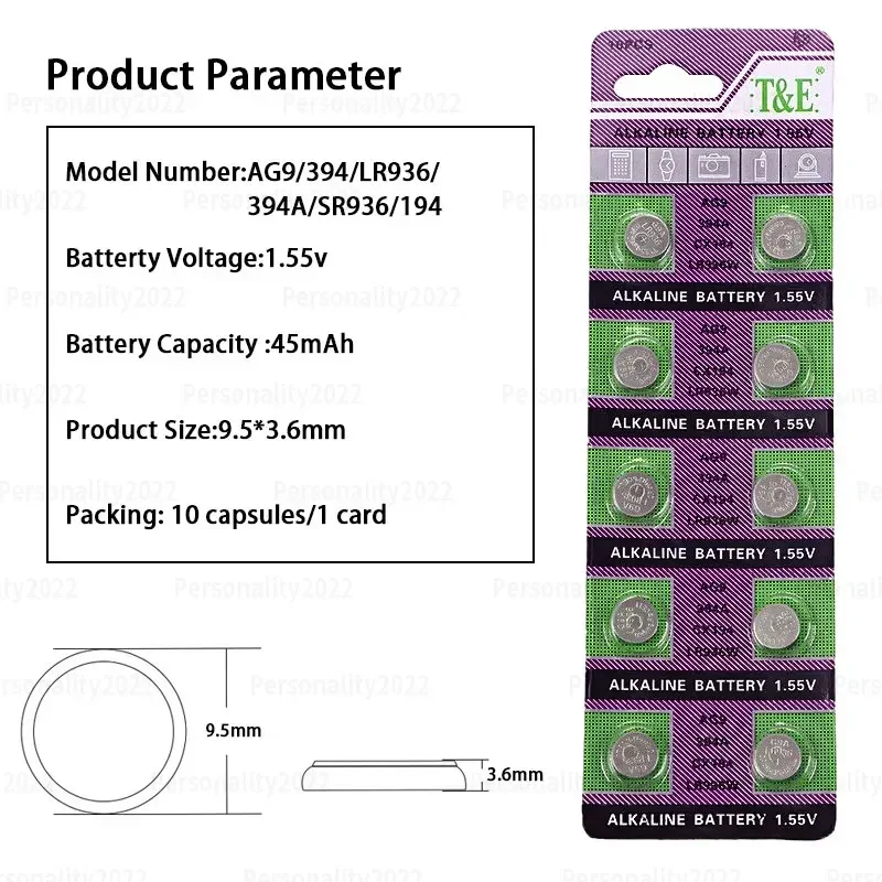 10-100PCS AG9 LR936 SR936SW Button Battery 394A 394 SR936 194 L936F Coin Cell Alkaline 1.55V for Calculator Toys Watch Batteries