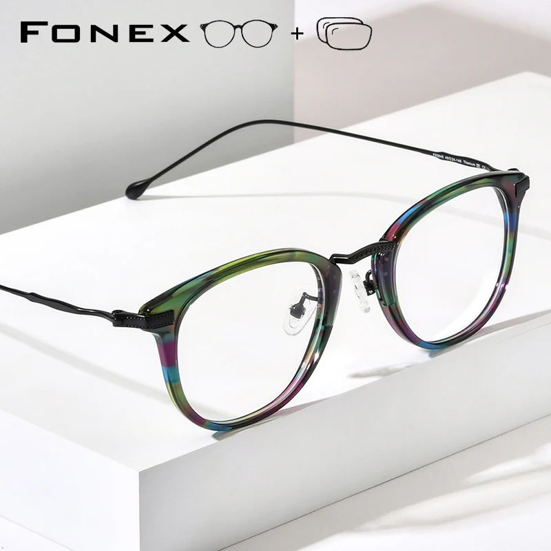FONEX Progressive Prescription Eyeglasses Custom Anti Blue Myopia Optical Lens Eyewear Women Square Titanium Glasses Frame 845