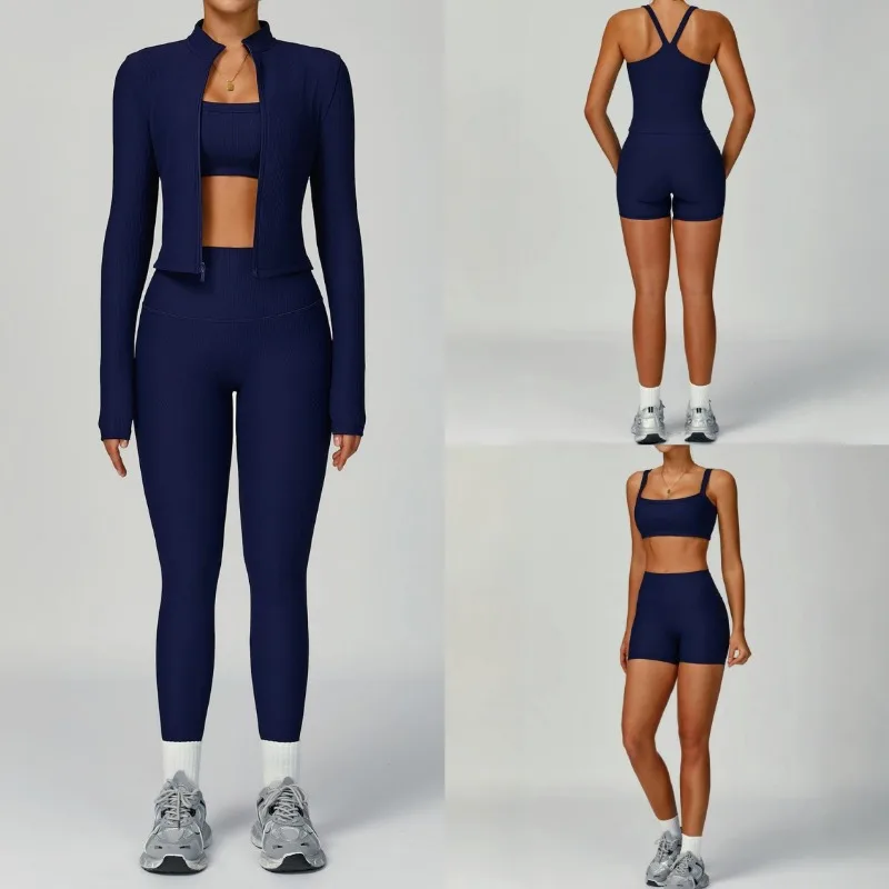 

Women's Threaded Yoga Set High Waist Tight Fit Slimming and Hip Lifting Sports Set Outdoor Sports Running Fitness Clothing