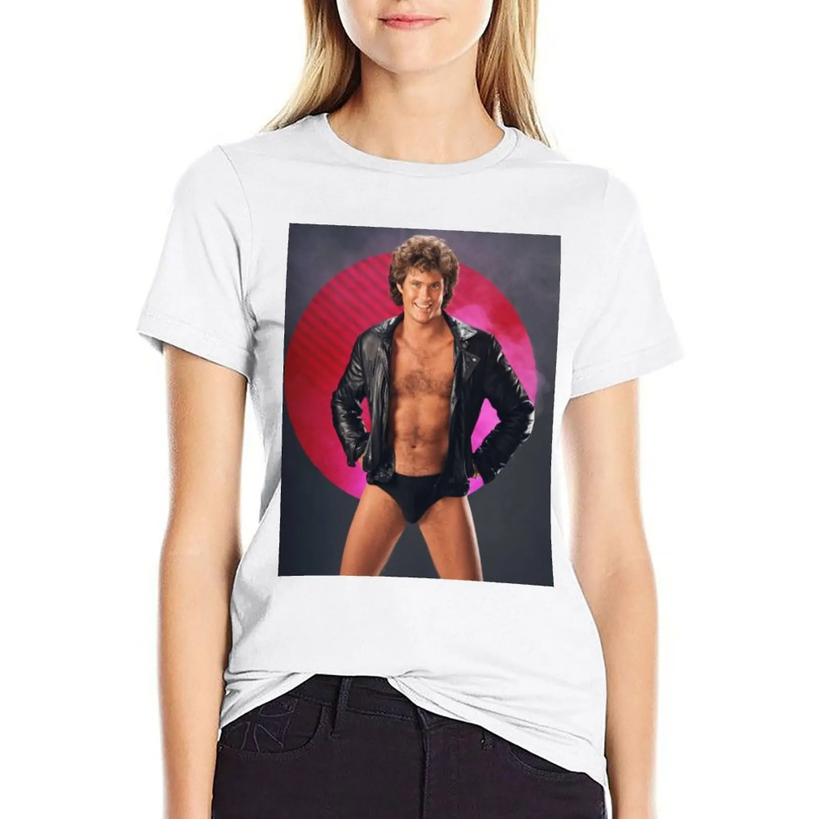

David Hasselhoff vintage T-shirt cute tops Short sleeve tee funny Women's tee shirt