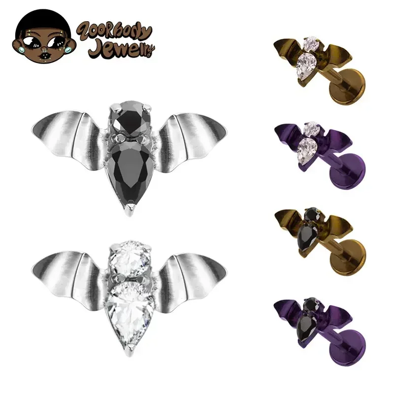 G23 Titanium Mini Bat Vampire Lip Piercing 16G Internal Thread Flat Ear Cartilage Tragus Piercing Gothic Body Piercing Jewelry