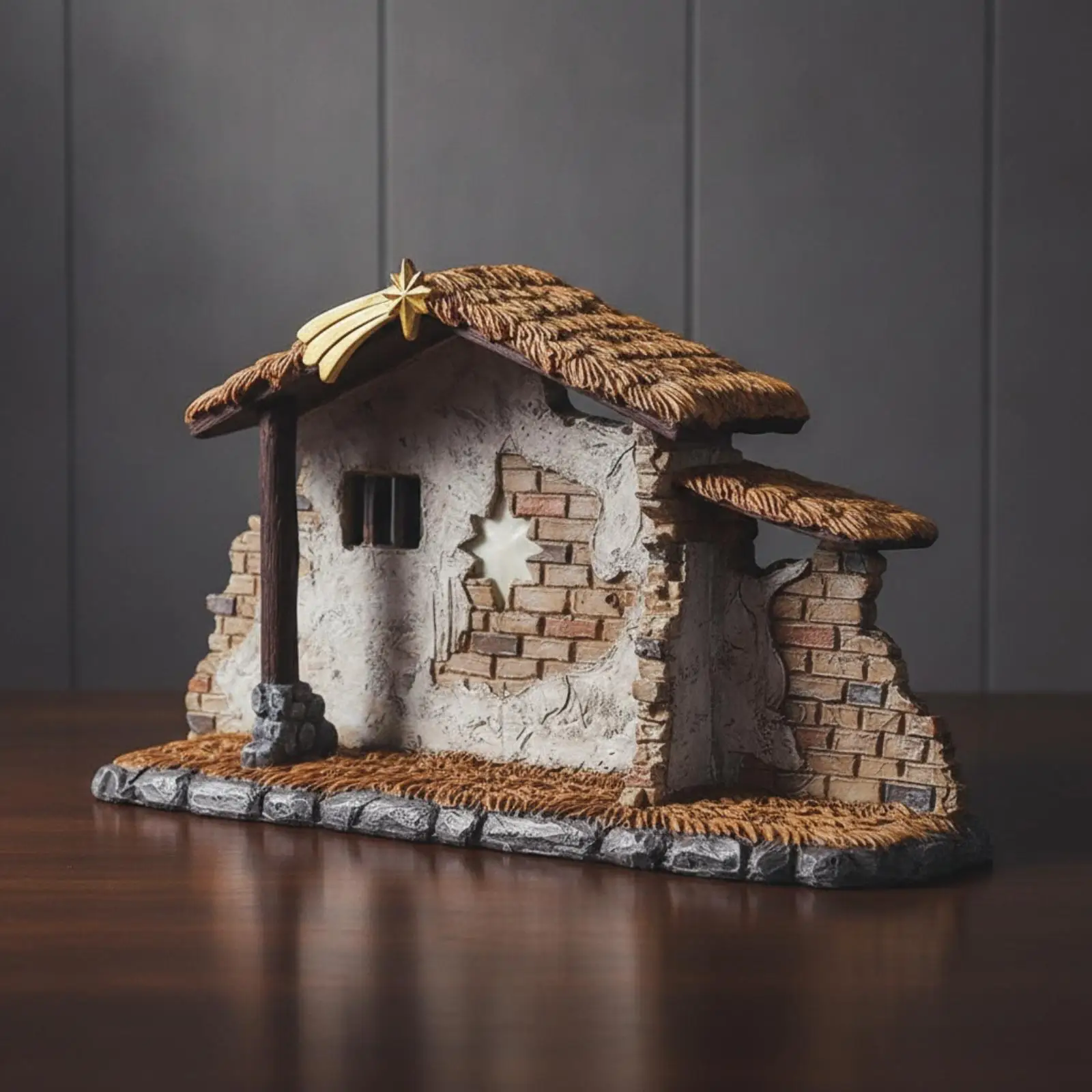 Nativity Stable with Star Rustic Creche Tabletop for Collectors