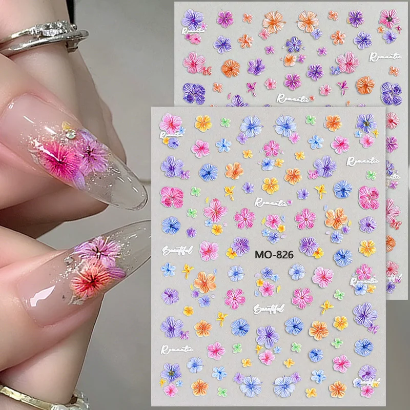 1pc Pink Purple Small Wild Flowers Nail Sticker Summer Pink Blue Purple Blooming Mini Ditsy Floral Simulated Nail Slider Decor