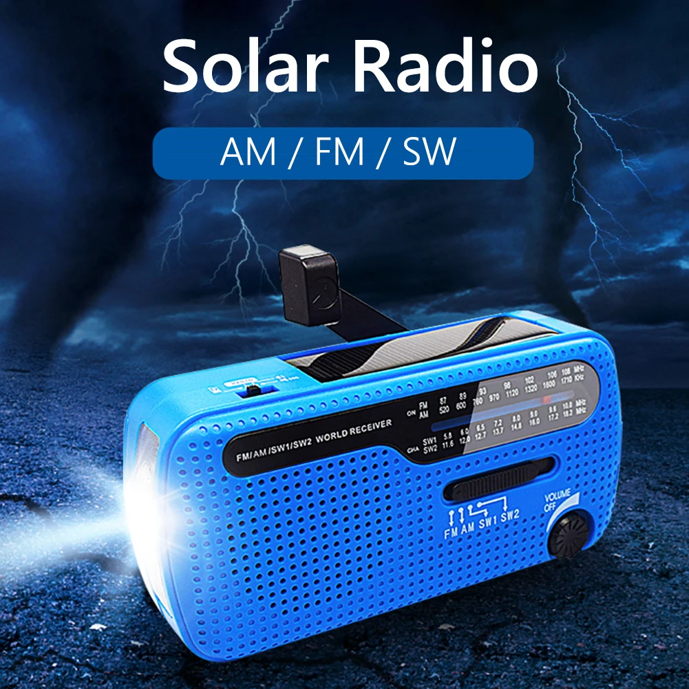 Weather Radio LED Flashlight Solar Hand Crank Radio 1200mAh USB Portable Outdoor Emergency Radio SOS Alarm