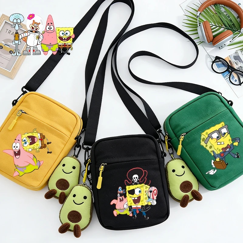 

Cute SpongeBobs Role Canvas Bag One Shoulder Diagonal Straddle Bag Anime Kids Boys Girl Student Square Shaped Storage Case Games