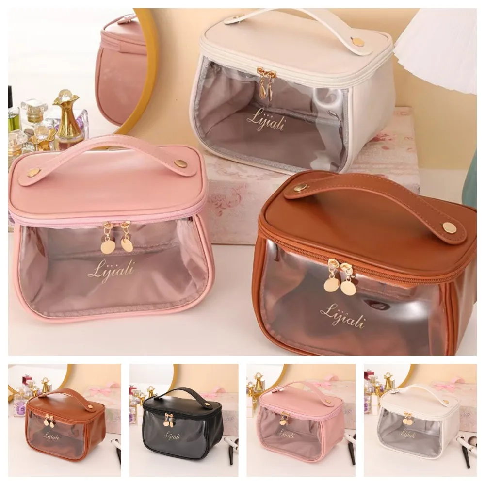 

Simple Storage Clear Makeup Bag Portable Lightweight Cosmetic Container Transparent Handle Portable Toiletry Bag Business Trips