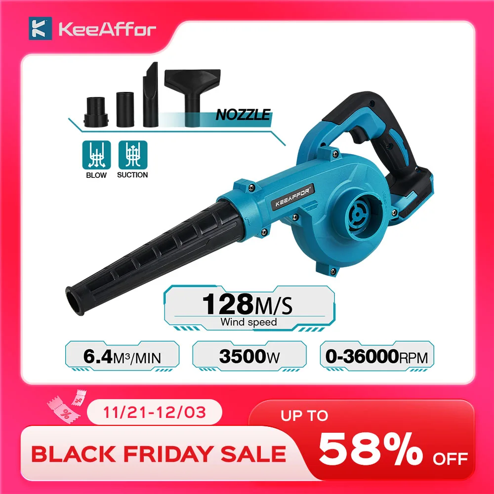 KEEAFFOR 3500W High-speed Electric Air Blower & Cleaner 2in1 Cordless Cleaning Blowing Dust Leaf For Makita 18V Battery