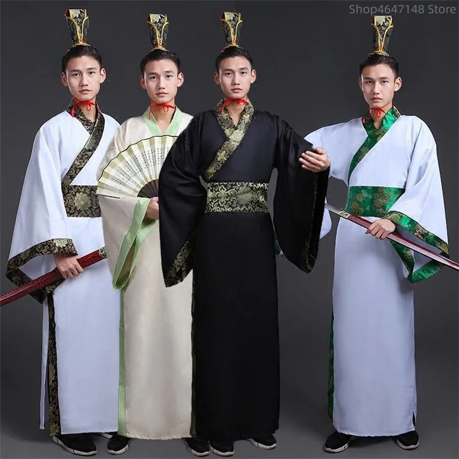 จีนแบบดั้งเดิม Man Hanfu ชุดใหม่ปี Oriental โบราณ Performance Stage พื้นบ้านเครื่องแต่งกายเต้นรำ Han Dynasty คอสเพลย์เสื้อคลุม