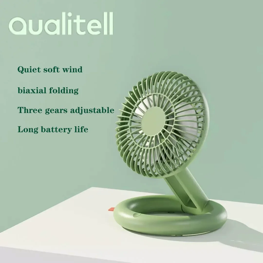 

Qualitell Folding Fan Mute 3-Speed Adjustable Rechargeable Handheld Desktop Small Fan Hanging Outdoor USB Portable Fan