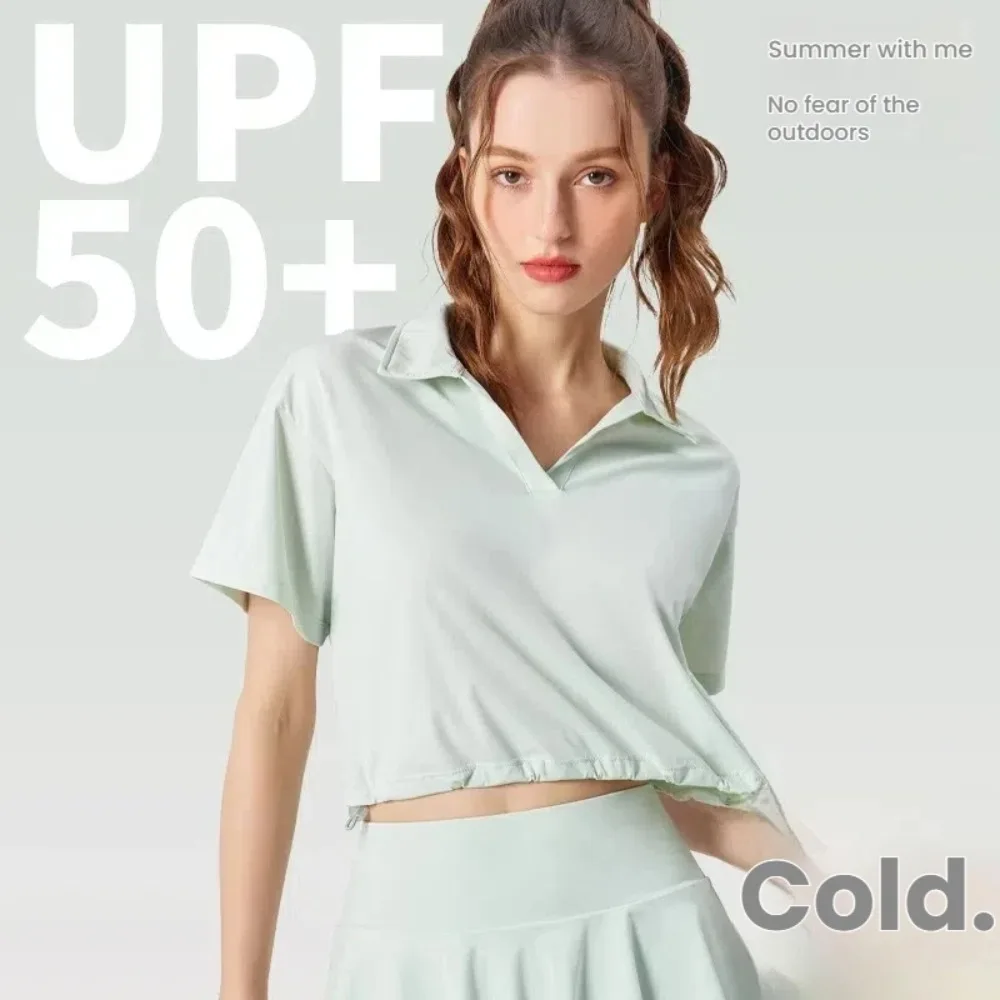 

2025 Summer Womens Stand Collar Short Sleeve Active Top Quick Dry UPF 50 Mesh Panels for Tennis Golf Hiking Outdoor Sports