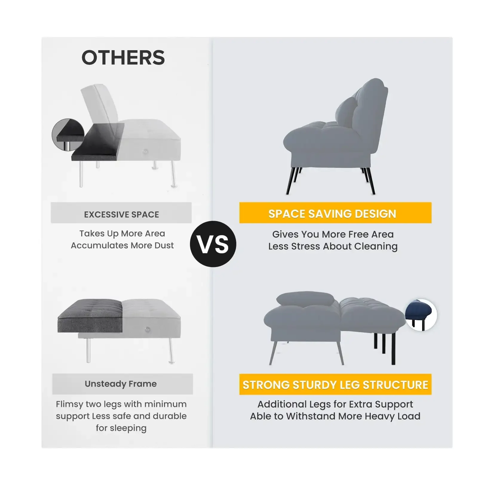 Tempat Tidur Sofa Futon Convertible Cloud Comfort, Biru