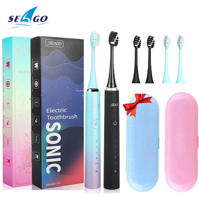 Seago Ultrasonic Electric Toothbrush 40000 Times/Min Vibration 5 Modes for Adult Tooth Brush 2 Mins Auto Smart Timer USB Charge