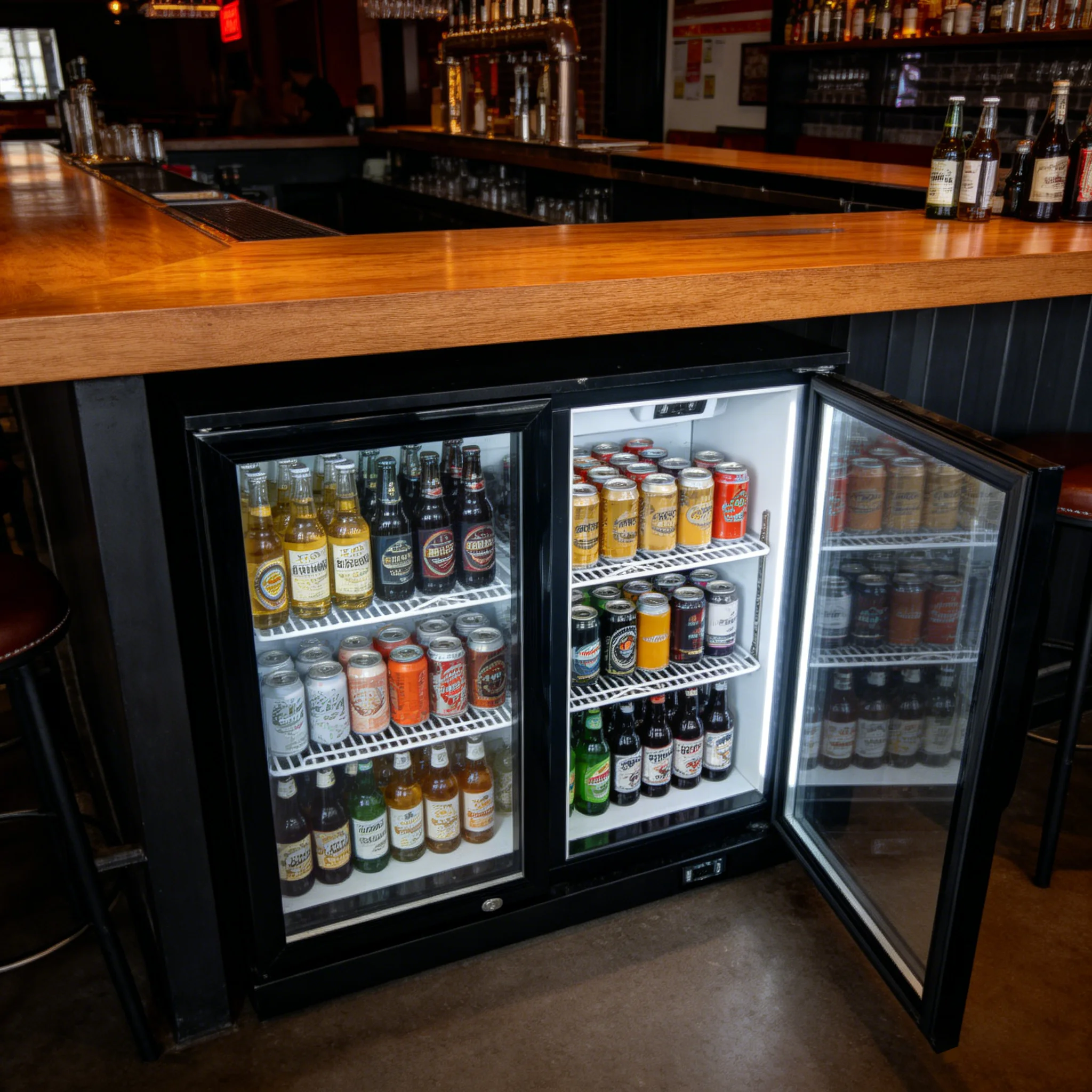 For Certified Black 2 Doors Under Counter Air Cooling Bar Fridge Mini Display Back Bar Cooler Bottle Beer Fridge view 3