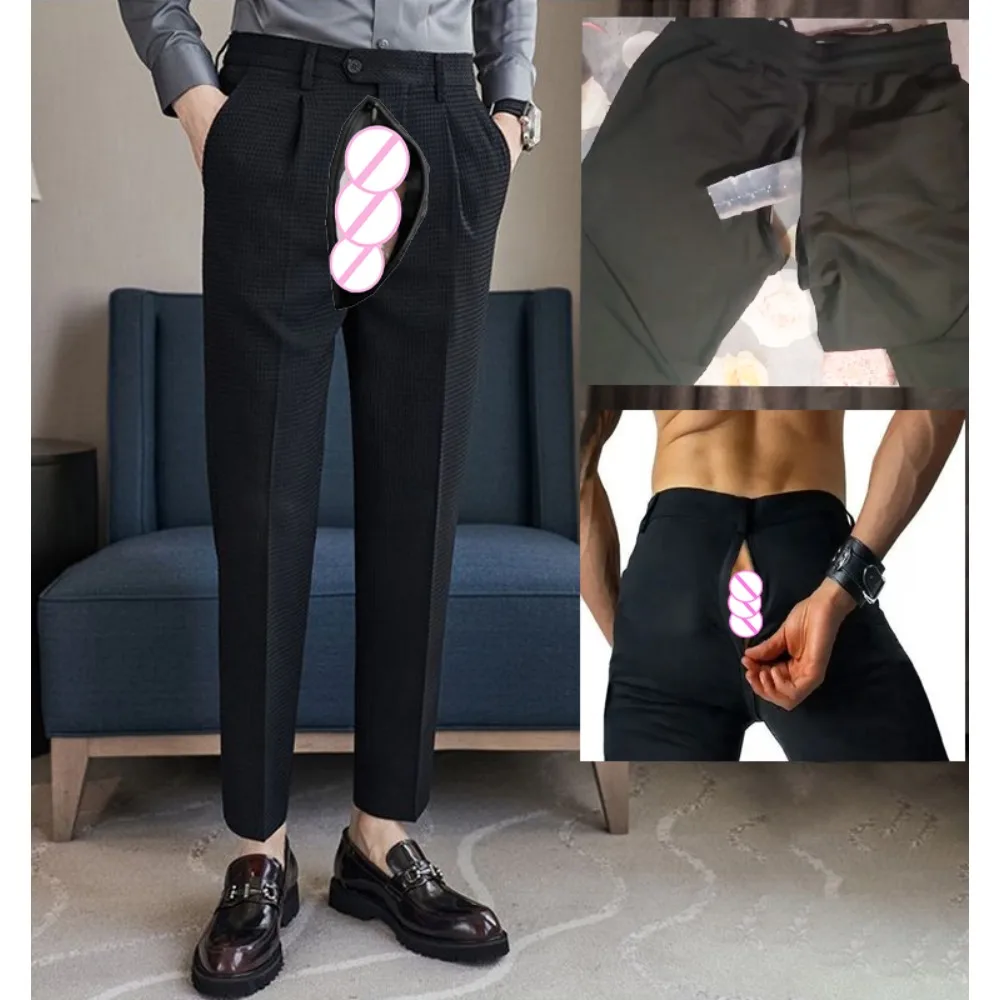 

Autumn Crotch Casual Trousers Men's Outdoor Blazer Sex Pants Slim Exotic Hotpants Business Suits Male Streetwear Men Clothing