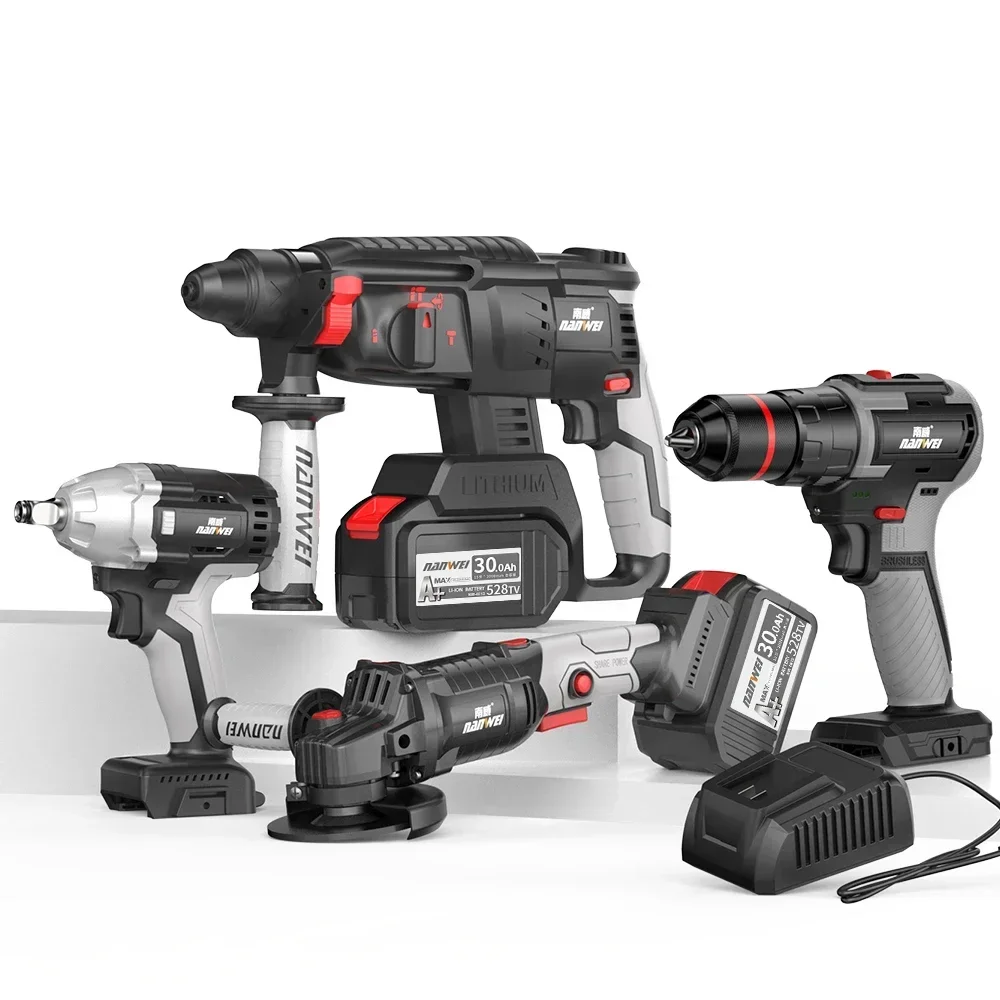 Factory Price 4/3pcs Cordless Drills/Angle Grinder/wrench Motorcycle Tools Set With 6.0Ah Lithiumbattery