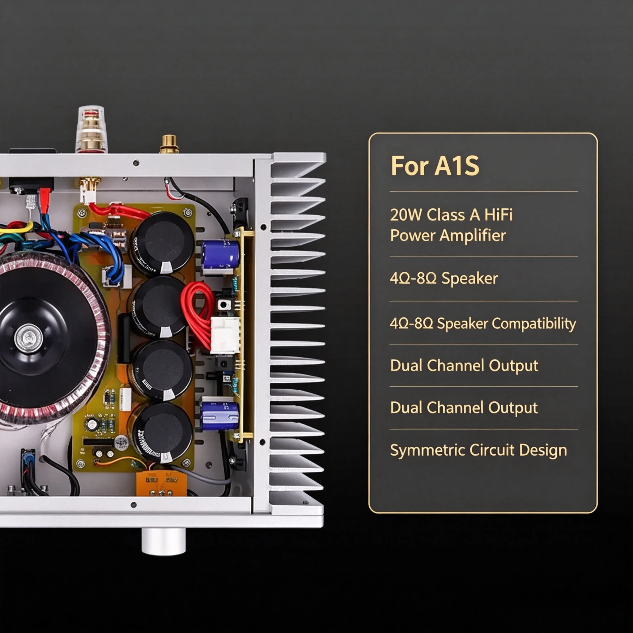 

For A1S 20W Class A HiFi Power Amplifier, Home Audio Amp Compatible with 4Ω-8Ω Speakers