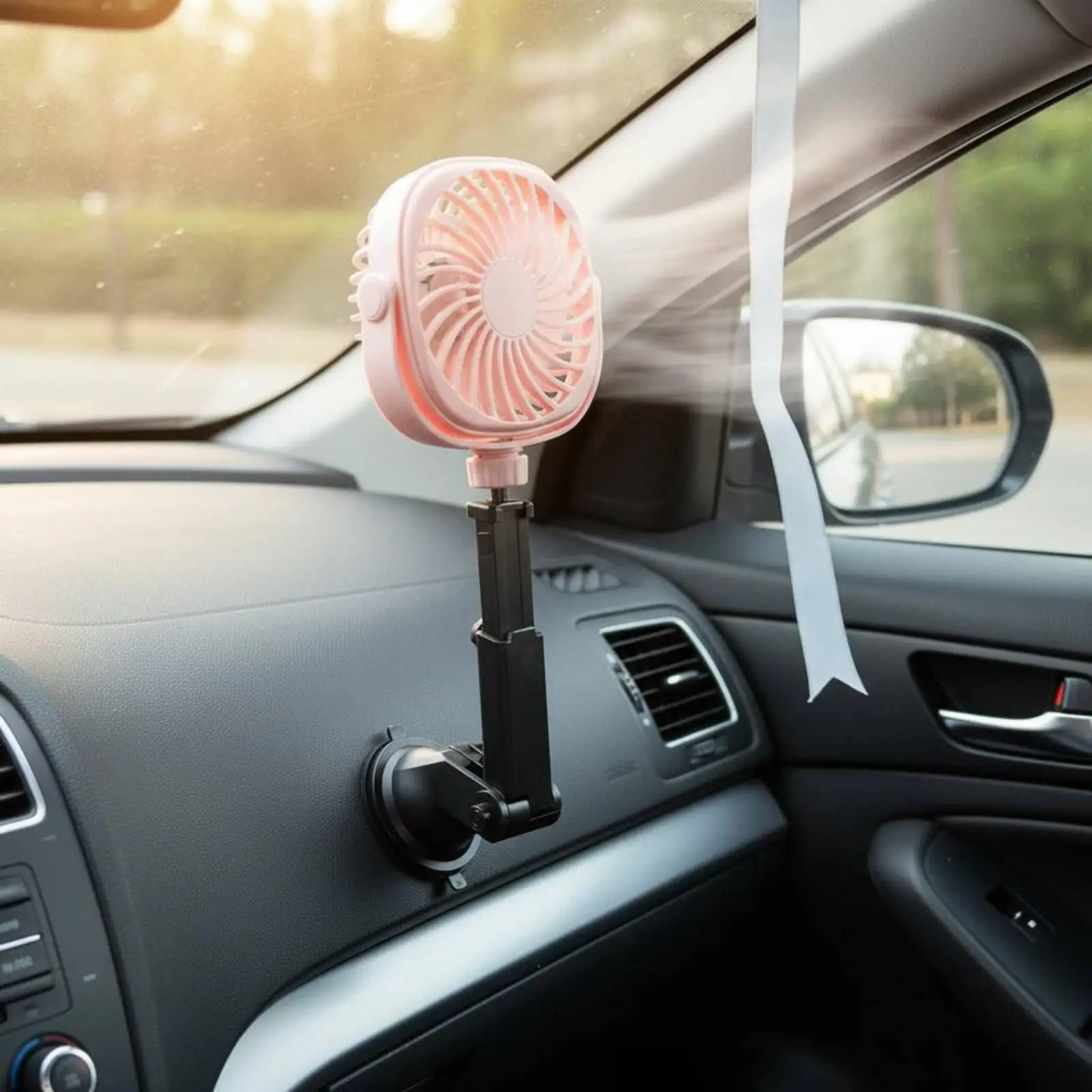 Multi Scenario Cooling Fan with Flexible Suction Cup Stand USB Rechargeable for Car Truck SUV Windshield
