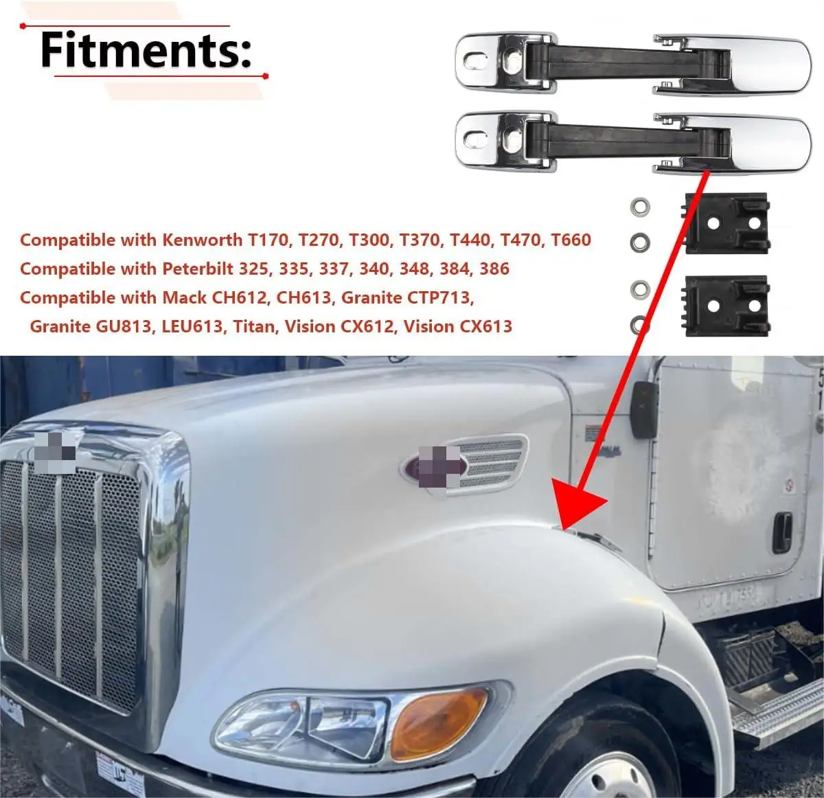 1 Pair Hood Latch Catch Bracket For Kenworth T170 T270 T330 T370 T660 / Peterbilt 325 335 337 340 348 384 386 567 569 579