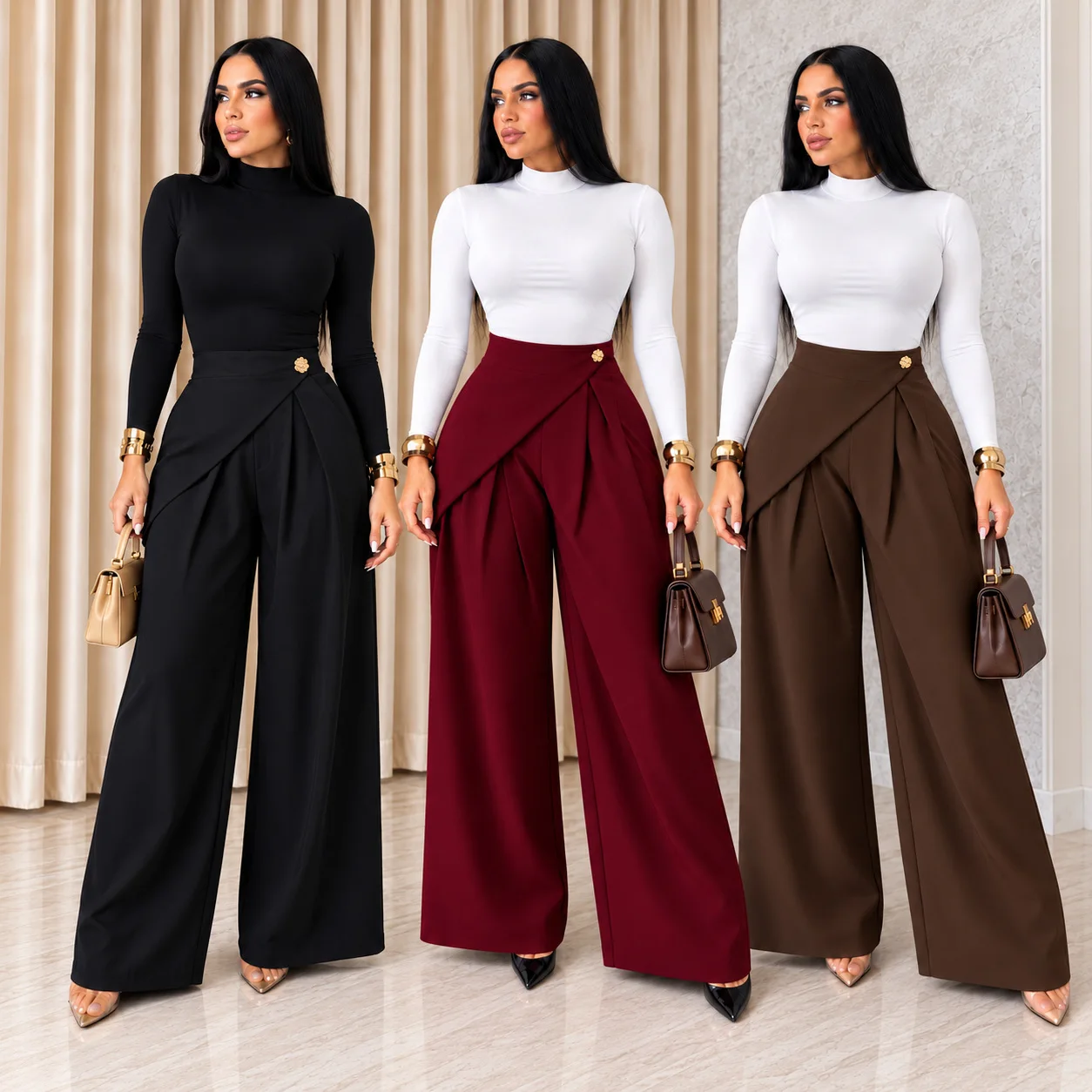 Pant Women Vintage Wide Leg Long Pants Slim Fit High Waist Straight Trousers Y2k Streetwear Elegant Splice Work Casual 2026