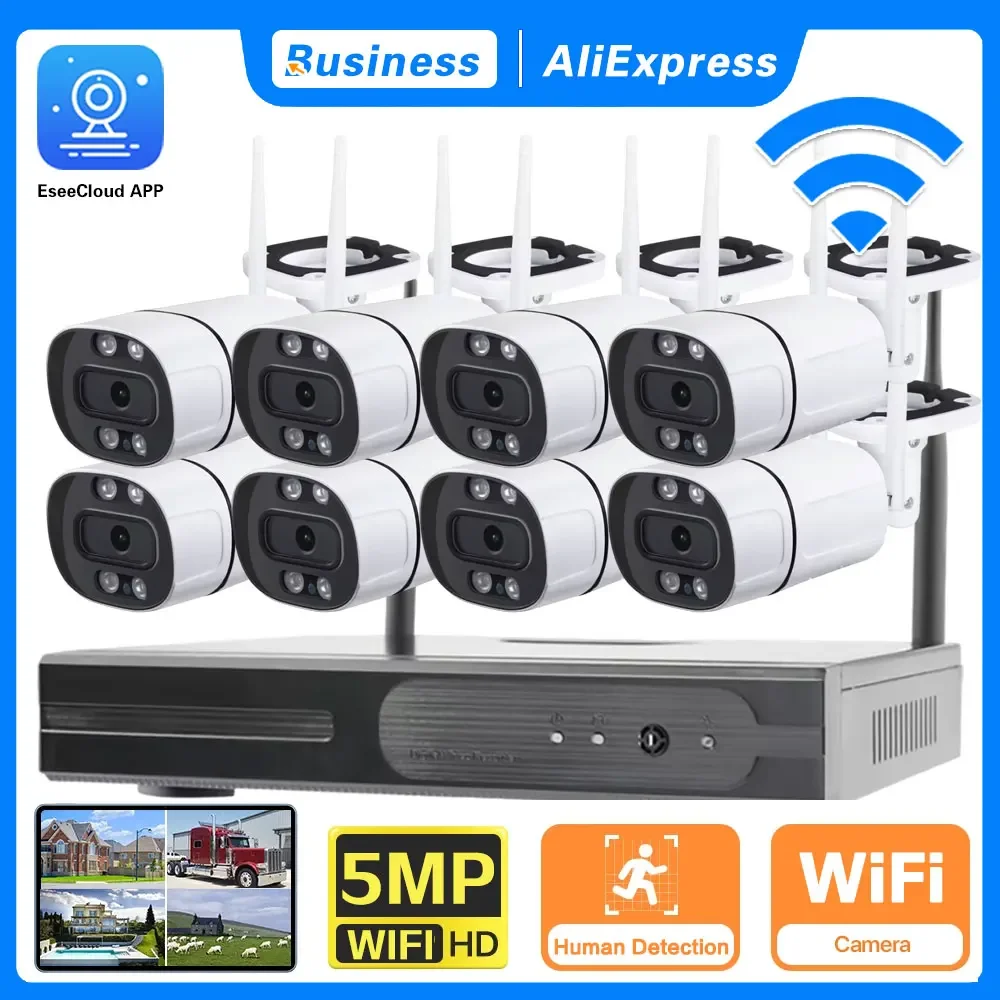 

10CH 5MP Wireless Video Surveillance Security Camera System 10CH P2P NVR Two Way Audio Color Night Vision WIFI IP Bullet Camera