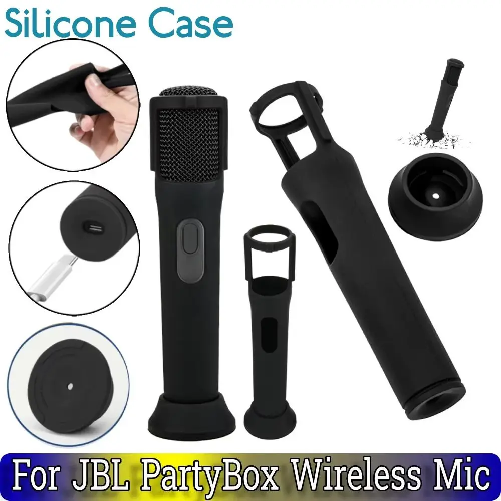 Black Protective Sleeve Anti-Rolling Shockproof Mic Protector Cover Detachable Base Anti-Slip for for JBL Wireless Microphone