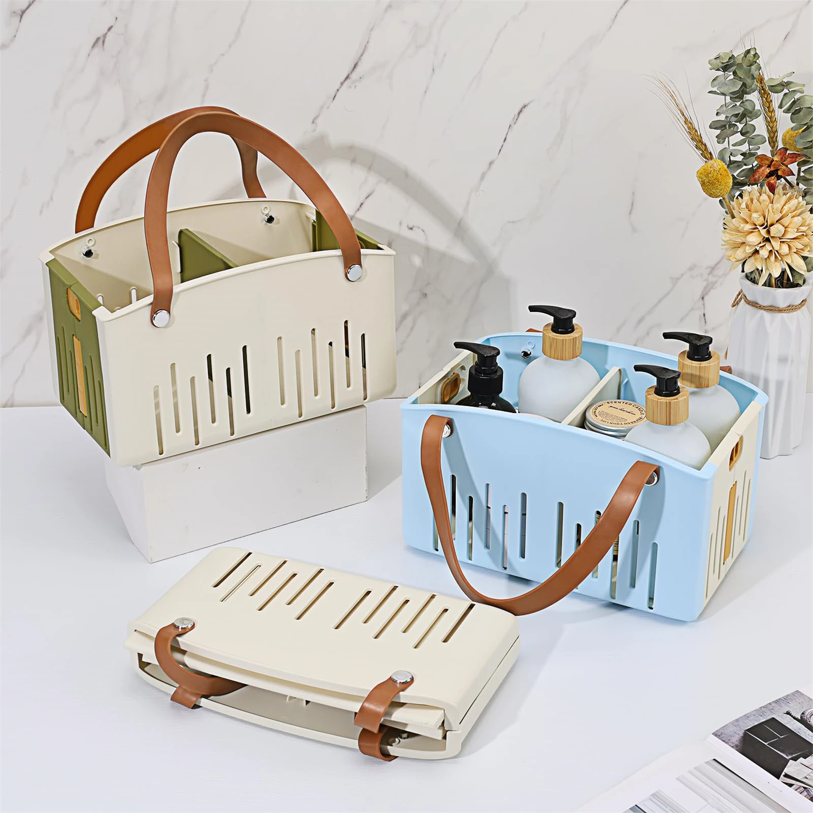 Foldable Bath Basket Portable Shower Organizer With Drainage Holes For Travel Camping Home Collapsible Storage Box