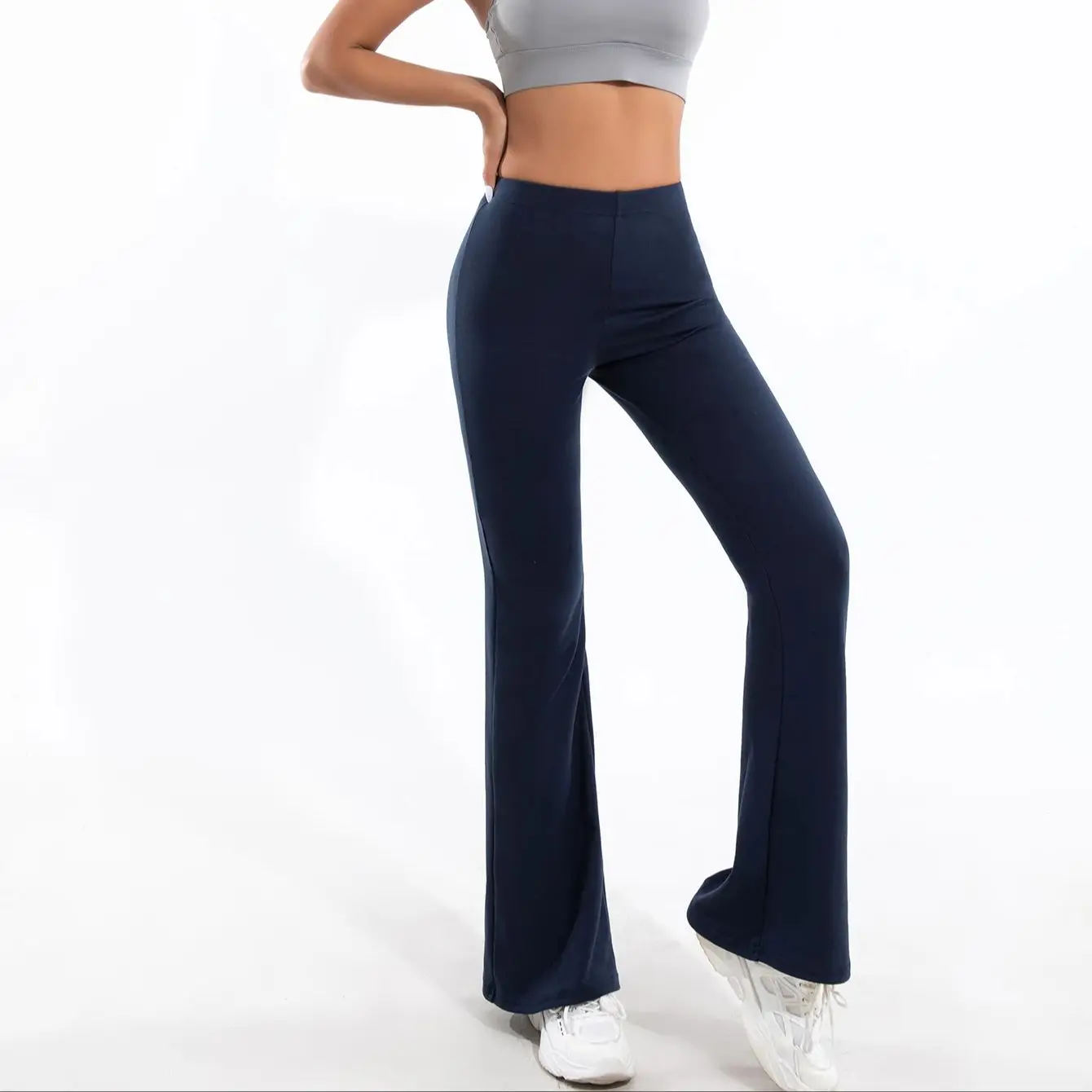 High Waist Lift Hip Lean Milk Silk Wool Flared Pants Women Europe And America Navy Blue Tight Height Elastic Pants Women